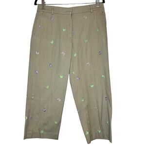 Briggs New York Women's Size 8 Embroidered Pants Khaki Capri Butterflies Cotton